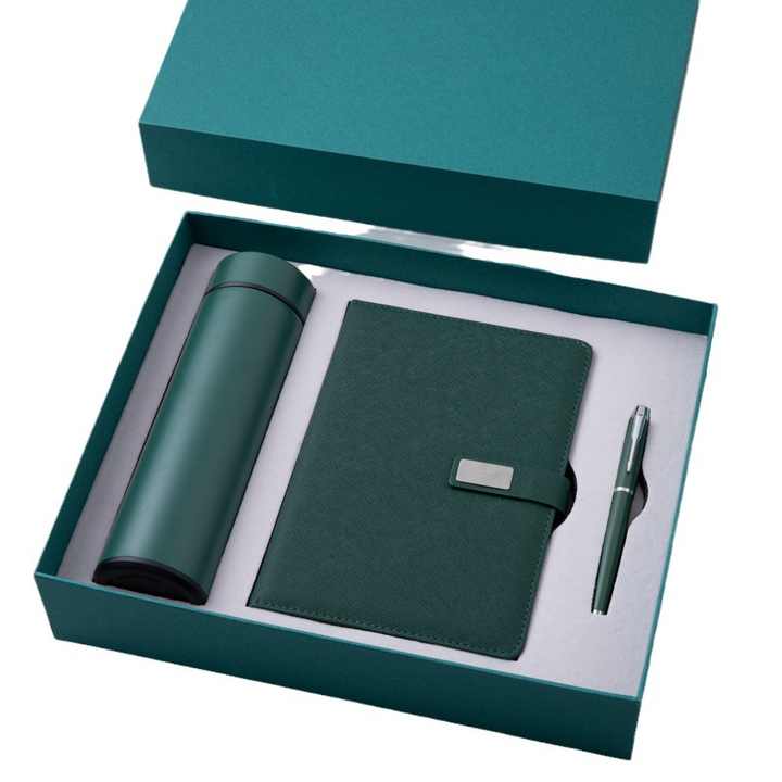 Dark green business gift box with hand gift smart thermos cup notebook pen set creative with gift logo