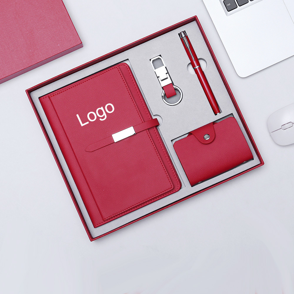 High end gift set corporate luxury gift promotion items notebook with metal pen key ring and business card holder