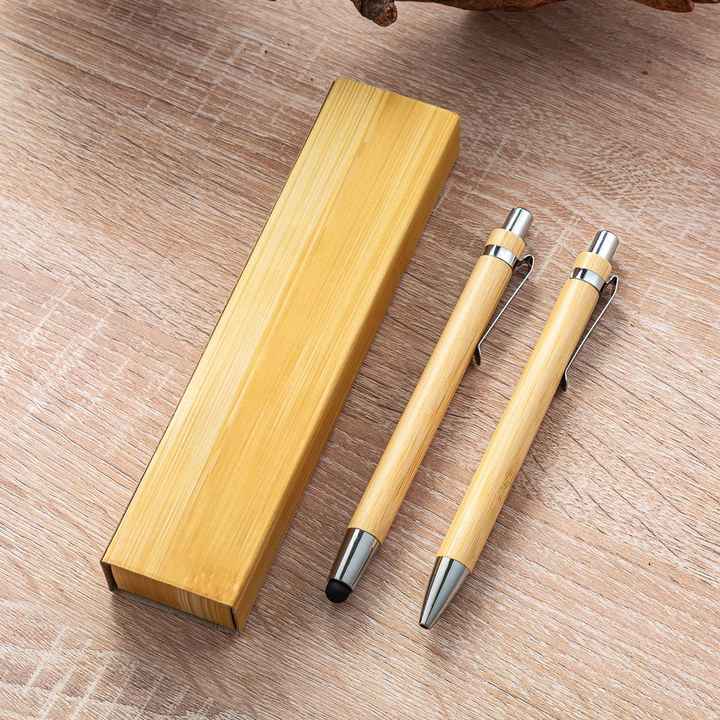 Fast shipping bamboo ballpoint pen set eco-friendly gift pen with paper case box
