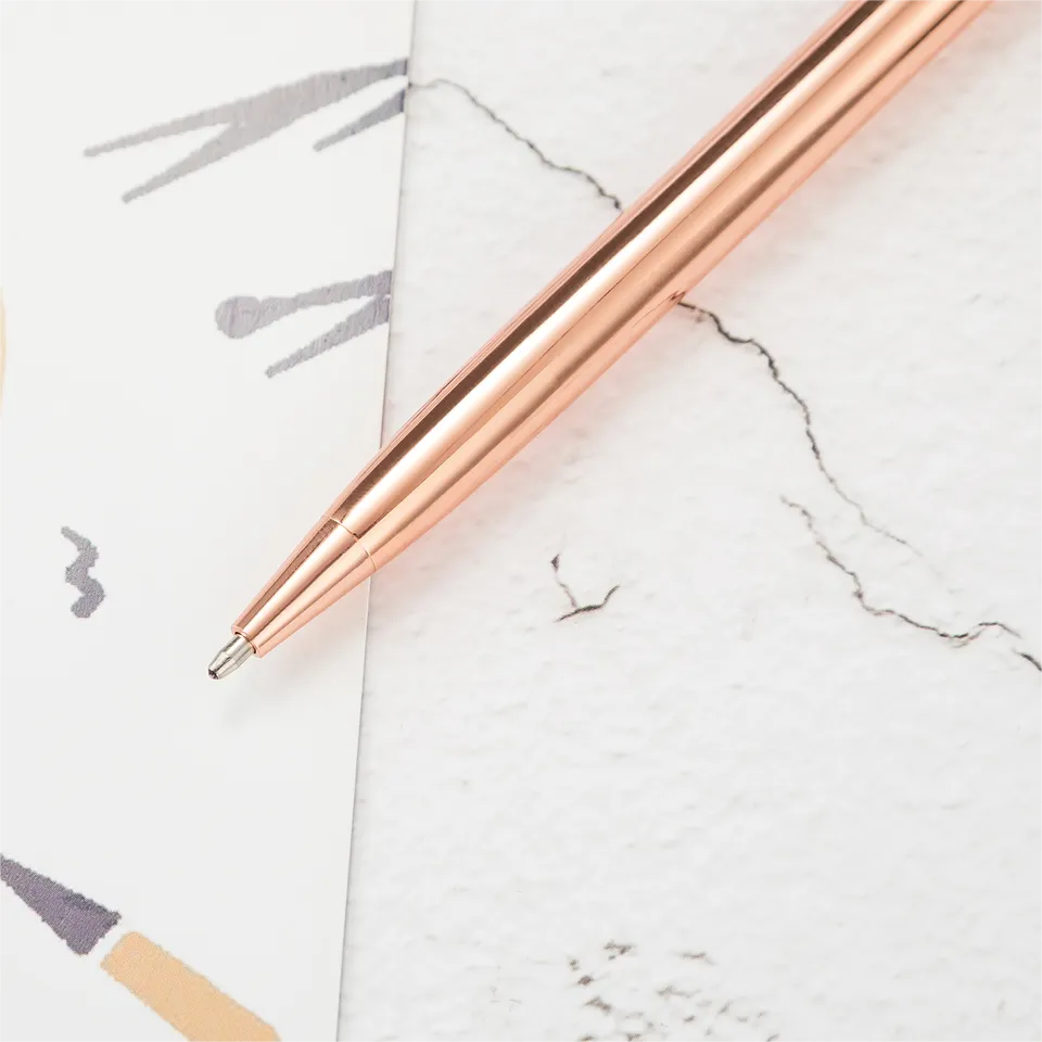 Hot selling high quality rose gold metal twist ball pen slim luxury hotel pen with custom logo