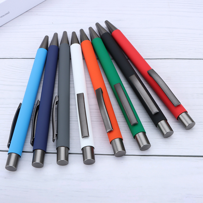 Metal press pen aluminum ball pen custom printing logo advertising gift pens rubber finished soft touch