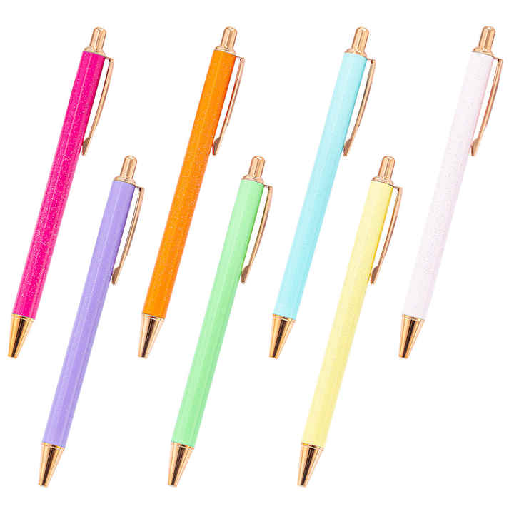 New multi color click ball pen creative glitter metal advertising gifts ball pen with customized logo click pen wholesale