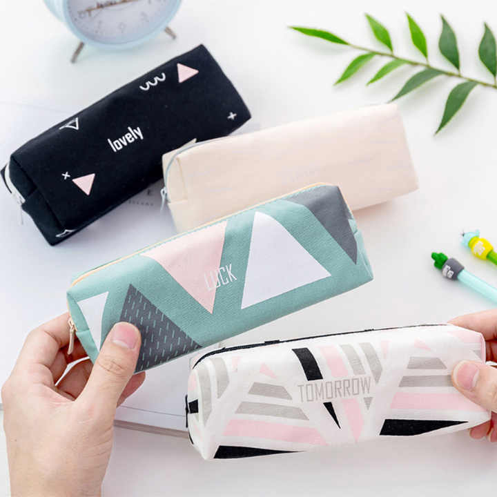Cute Children Stationery High Quality Geometric Series Multifunction Canvas Kids Pencil Case School Supplies