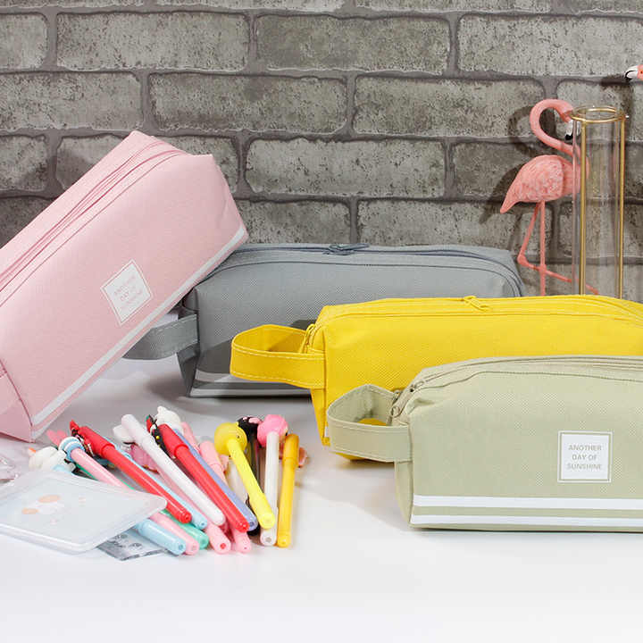 Large capacity canvas pen bag simple pure color stationery bag student pencil case factory wholesale