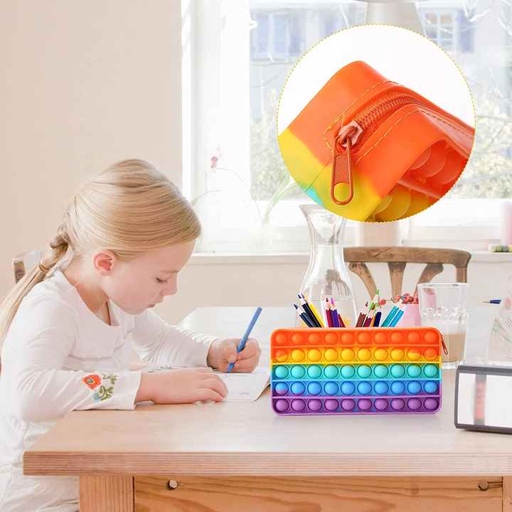 Pop it Pencil Case Bubble Pen Box Kids Silicone Fidget Sensory Toys Makeup Bag Large Capacity Stress Relief Office Stationery