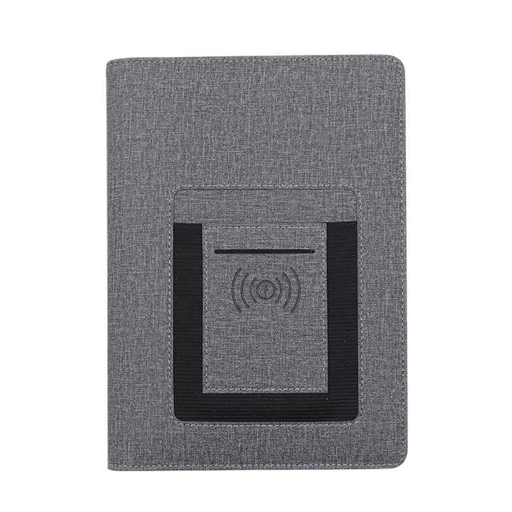 8000mah powerbank notebook with wireless charger USB flash drive and mobile phone holder pocket