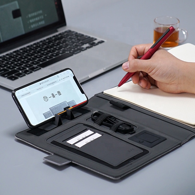 A5 PU cover Notebook powerbank 8000mah diary With Wireless charging notebook With 16G USB flash drive