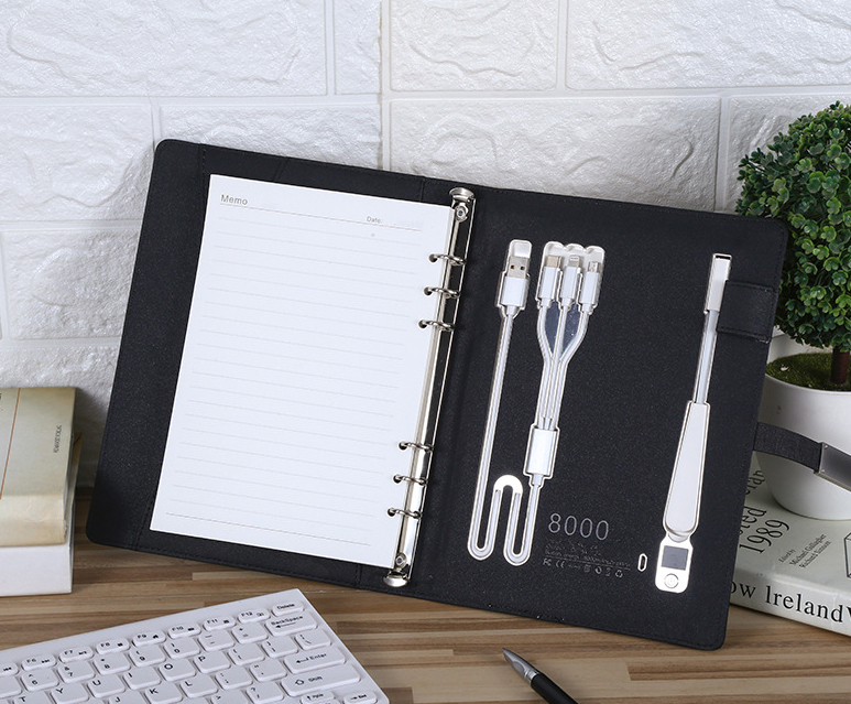 Business Planner A5 PU Cover Notebook with Lamp Powerbank Notebook with Wireless Charger usb Flash Drive
