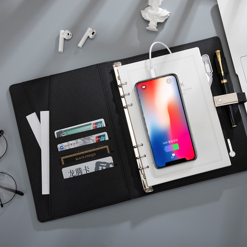 Smart power bank notebook wireless charging father business bank corporate gift 16GB USB notebook with powerbank