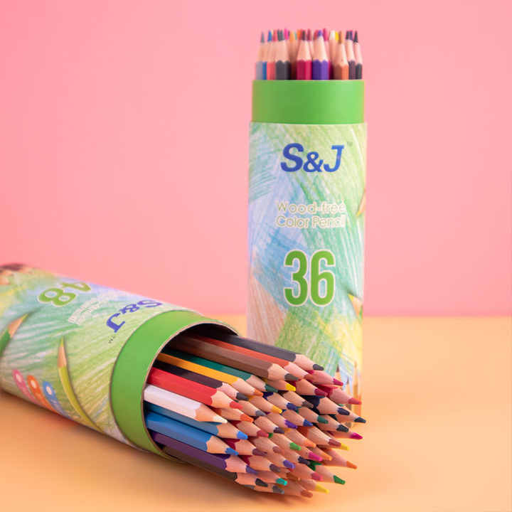 Wood-Free Color Pencil Set Barrel Packed12 18 24 36 Color Student Drawing Tintage Colored Pencils Wholesale