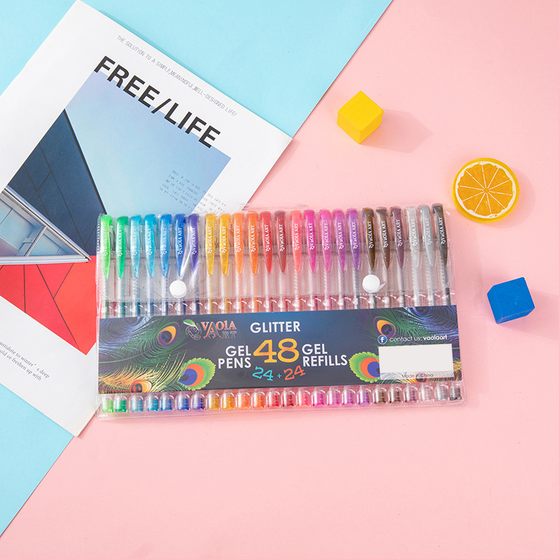 Free samples 100 colors Neon Pastel Metallic Glitter plastic Gel ink Pen Glitter Gel Pens Set for office school art drawing
