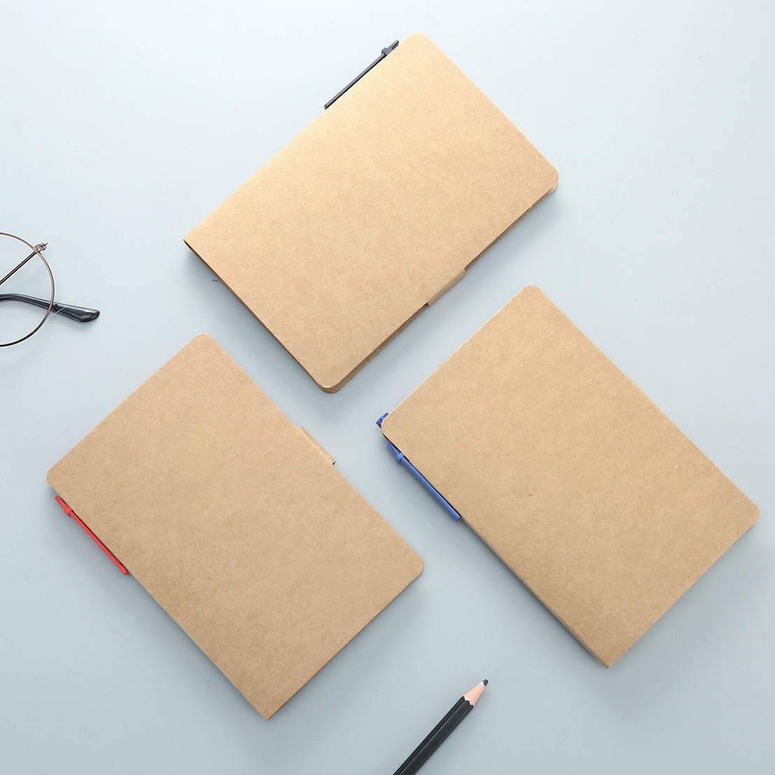 Custom Logo Sticky Notes Kraft Paper Cover Notebook Note pads with pen