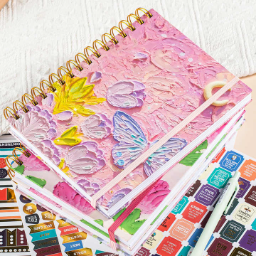 Fast shipping A5 spiral notebook girls pretty hard cover 100g inner paper with pocket and stickers