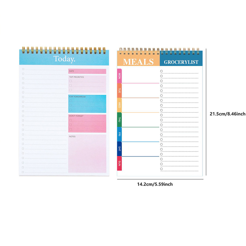 Hard Backing English A5 PP Cover Monthly Weekly Meal Planner Gold Spiral Notebook Daily Planner To Do List Notepad