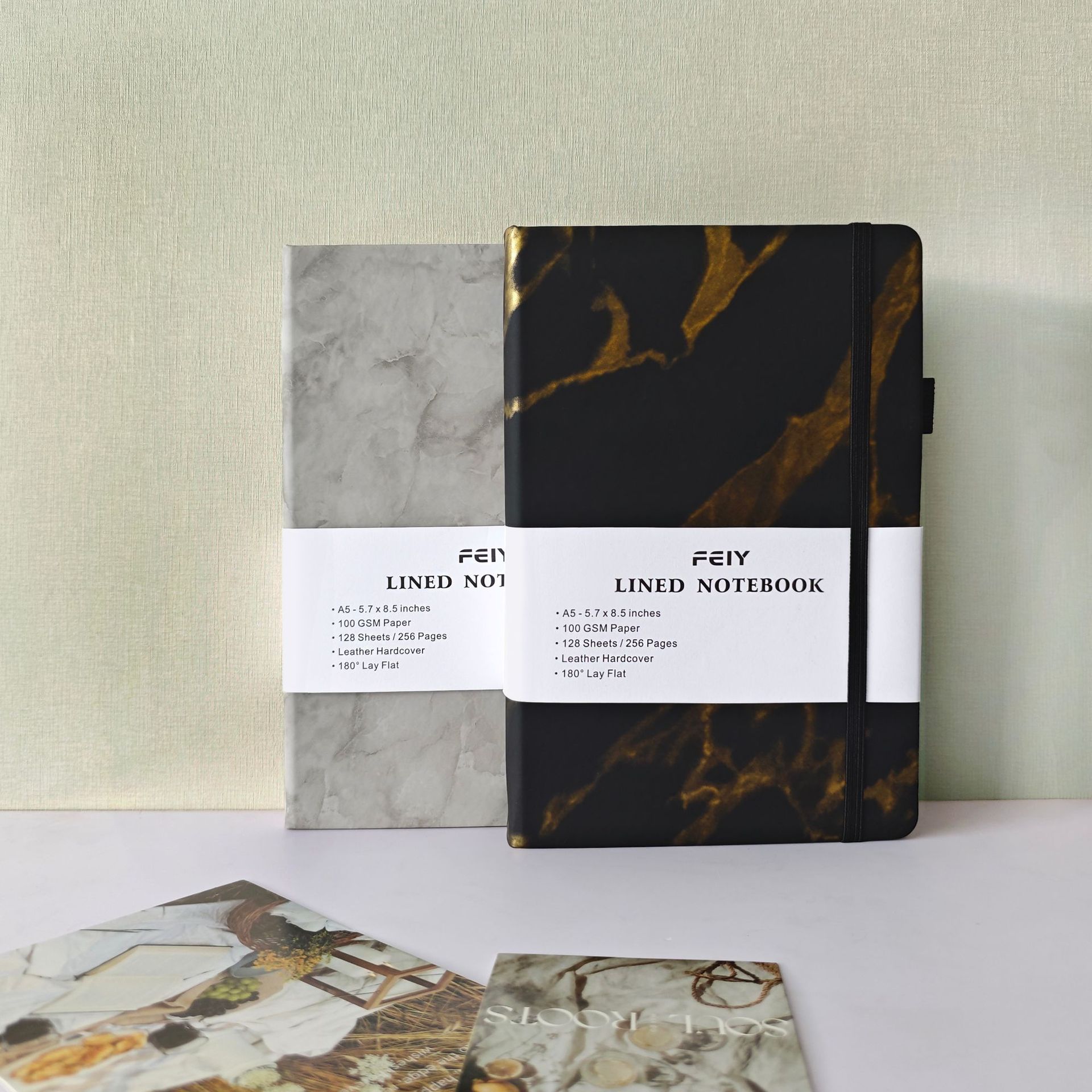 High Quality Custom LOGO A5 Notebook Business Linen Journals PU Leather Marble Hardcover Notebooks