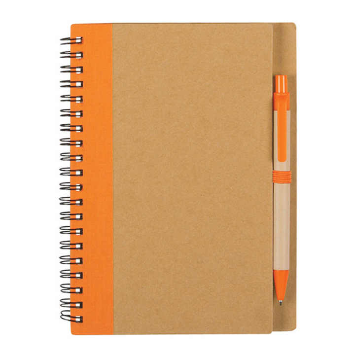 Wholesale Custom Size A4/A5/A6 in Bulk Wire Binding Spiral Kraft Paper Cover Recycled Coil Notebook With Ball Pen