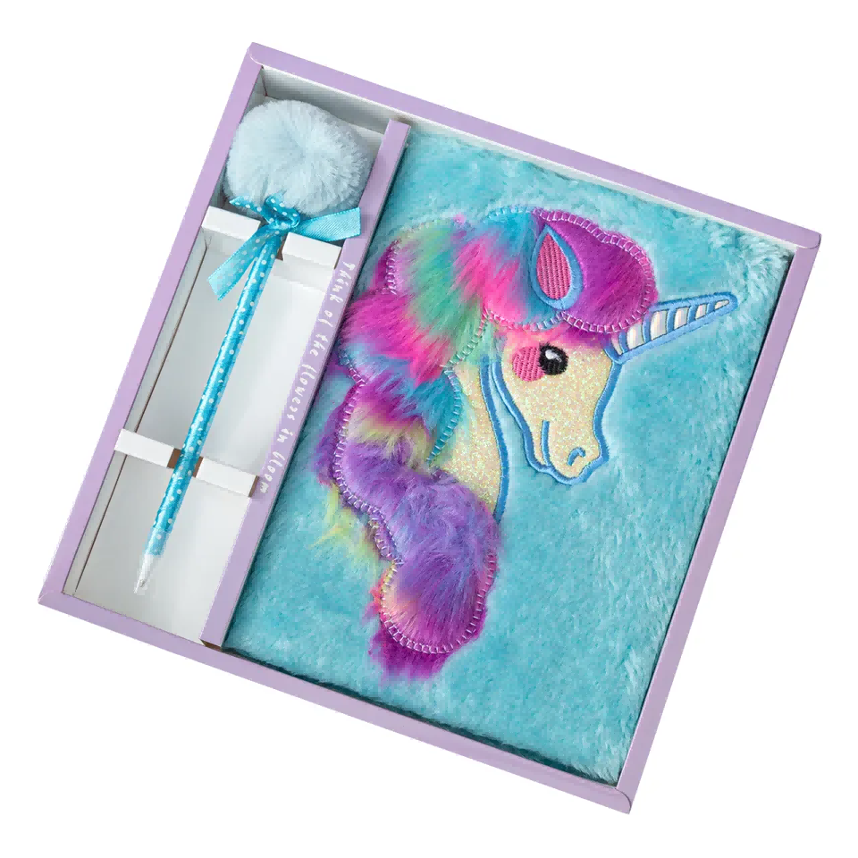 Fast Shipping Cute And Warm Promotion Unicorn Notebook Diary Saddle Stitch Plush Cover Notebook