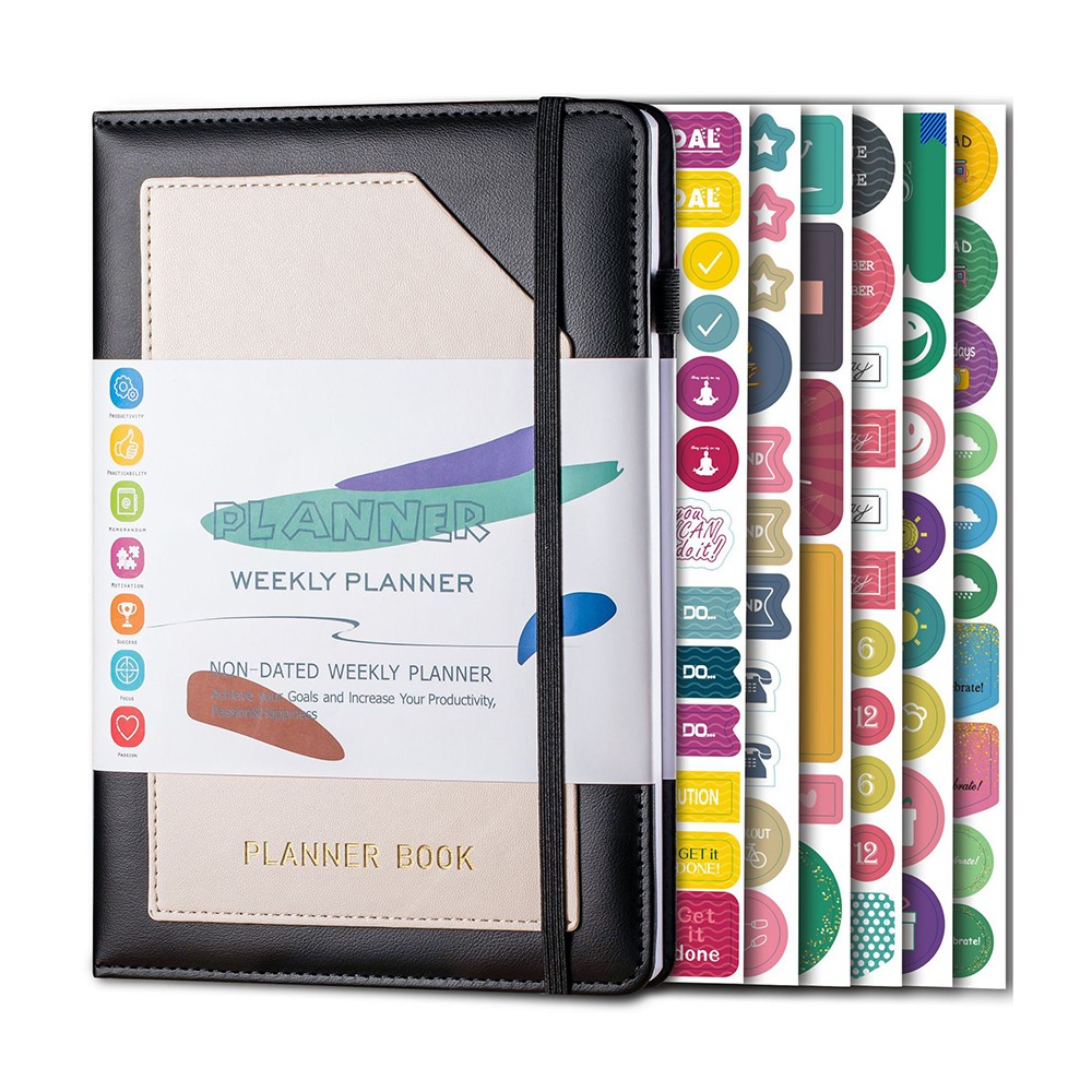 Organizer Custom A5 Hard Cover Sewing Binding Notebook Planner Without Date Weekly Journal Diary with Bookmark