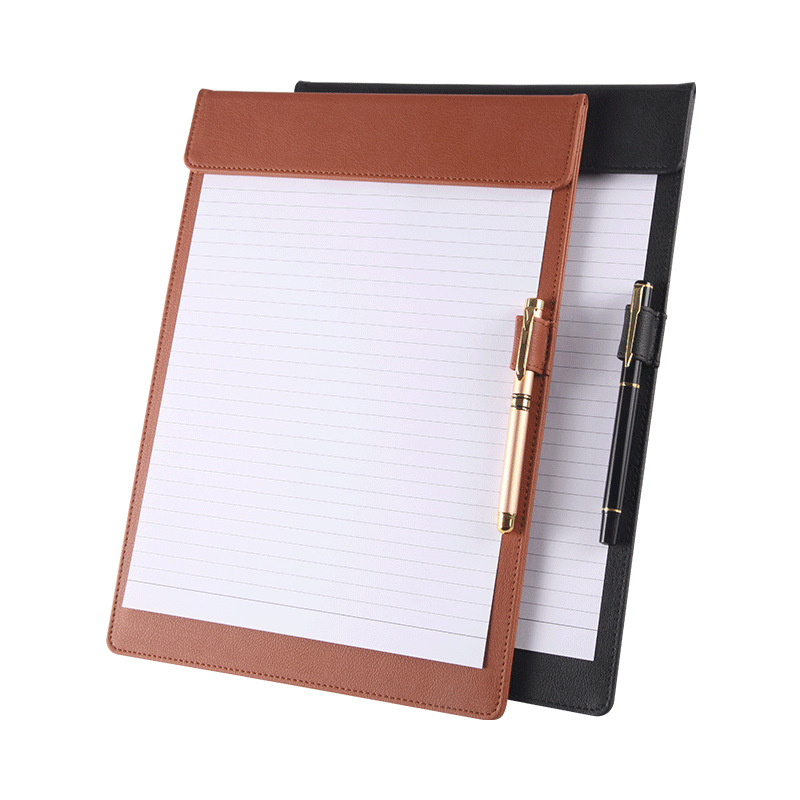 A4 PU leather Notepad Magnetic Clip File Clip board Clipfolio Clipboard with Perforation Notepad for Business Meeting and Hotel