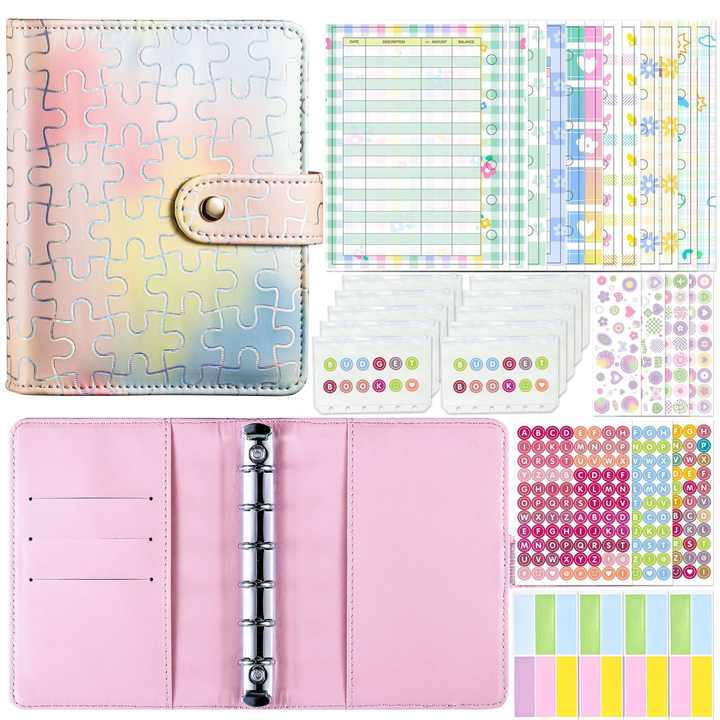 New Portable Puzzle 6 Rings A7 Leather Budget Binder for Money Cash Organizer Life Planner as Gift for Family Office Use