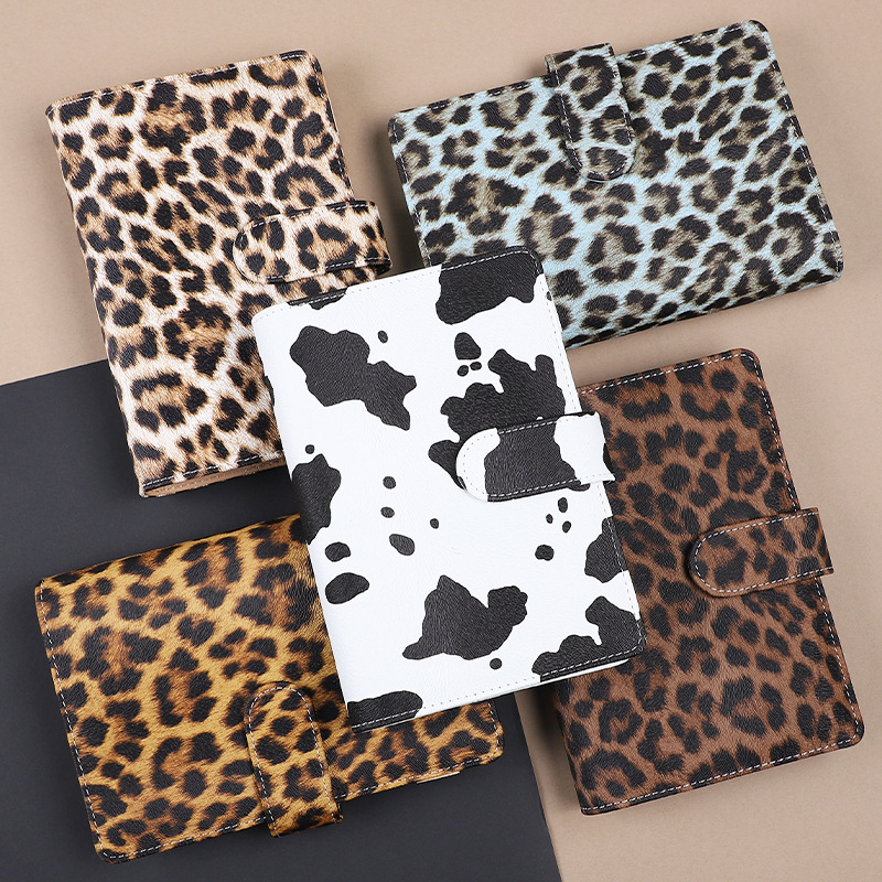 Leopard Textured Leather Pocket 6 Rings A6 Budget Binder Money Organizer Planner Loose-Leaf Storage Book with Cash Envelopes